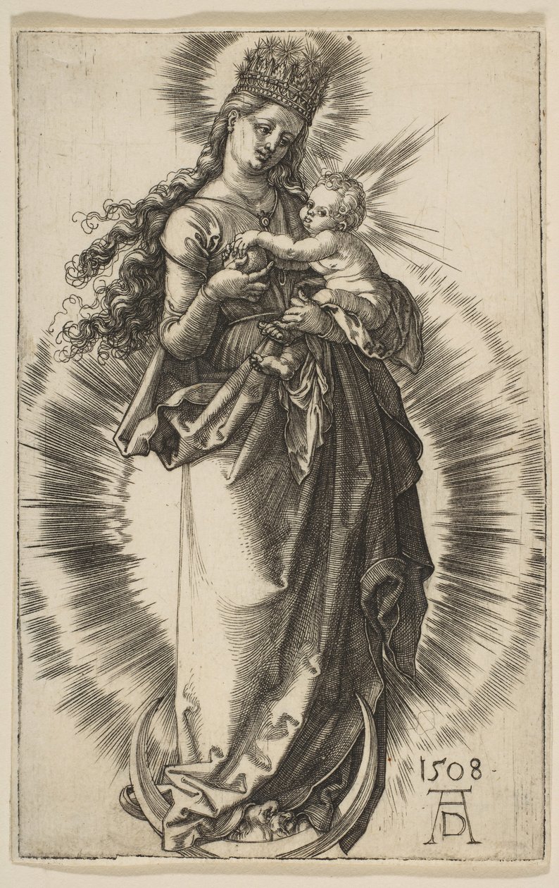 Neitsyt puolikuun päällä tähtikruunulla, 1508. tekijältä Albrecht Dürer
