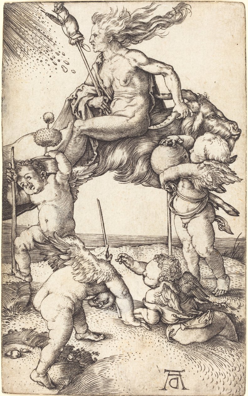 Noita ratsastaa vuohen selässä tekijältä Albrecht Dürer
