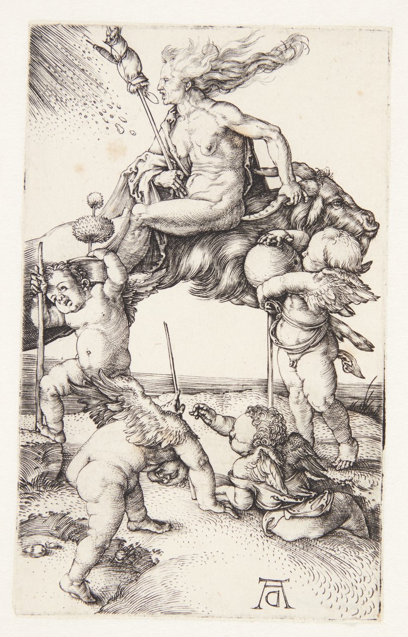 Noita ratsastaa taaksepäin vuohen selässä tekijältä Albrecht Dürer