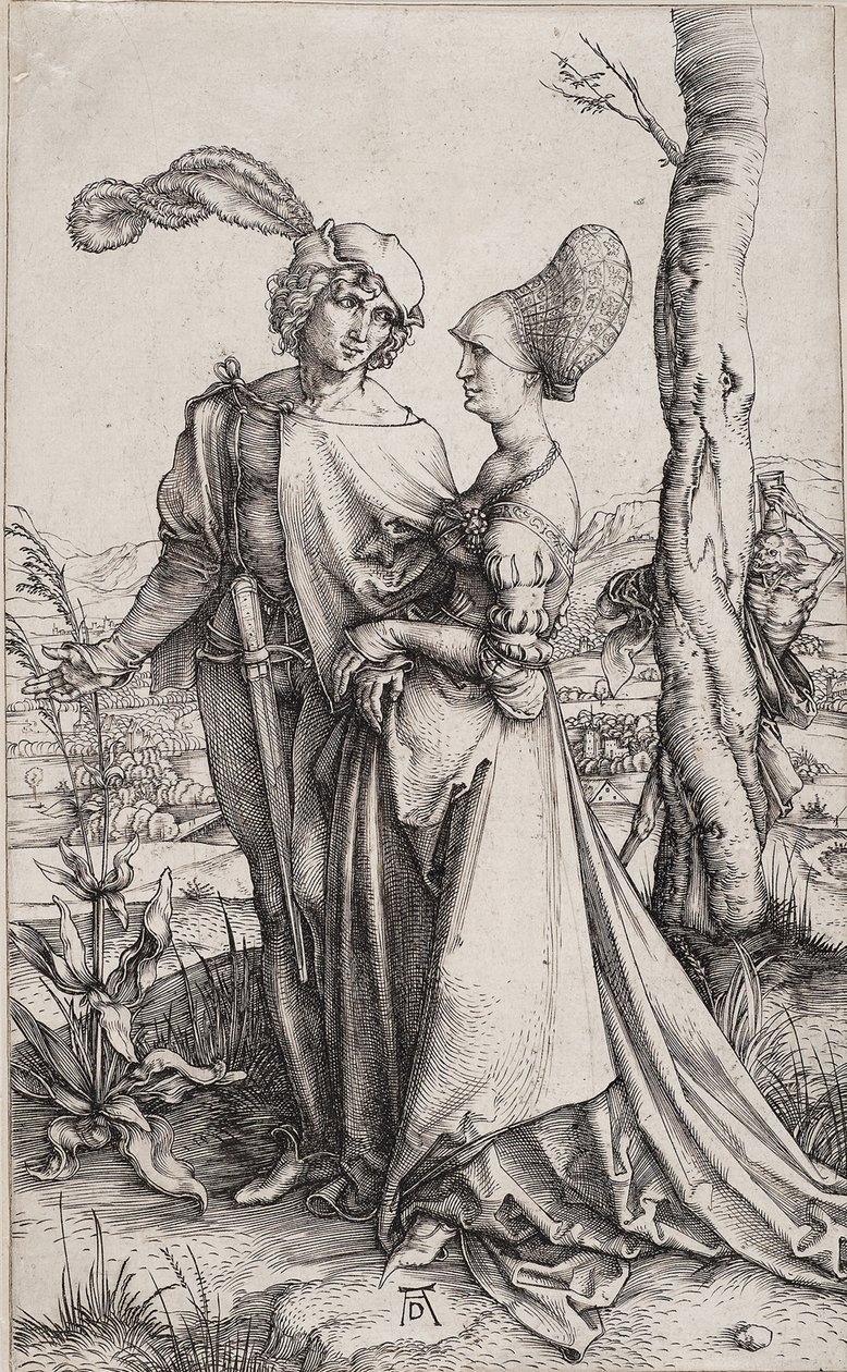 Kuoleman uhkaama nuori pari Promenade tekijältä Albrecht Dürer