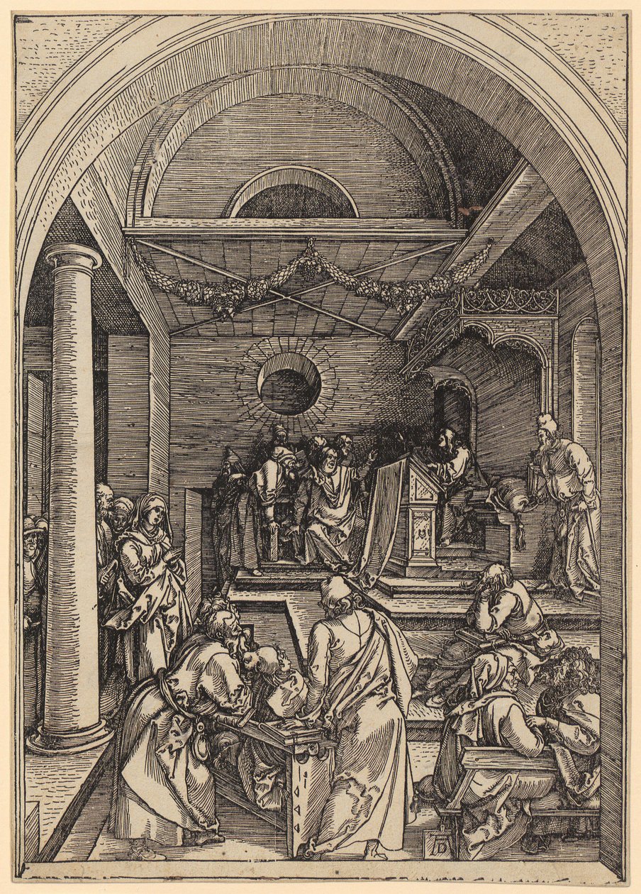 12-vuotias Jeesus temppelissä, sarjan ”Marian elämä” sivu 16 tekijältä Albrecht Dürer