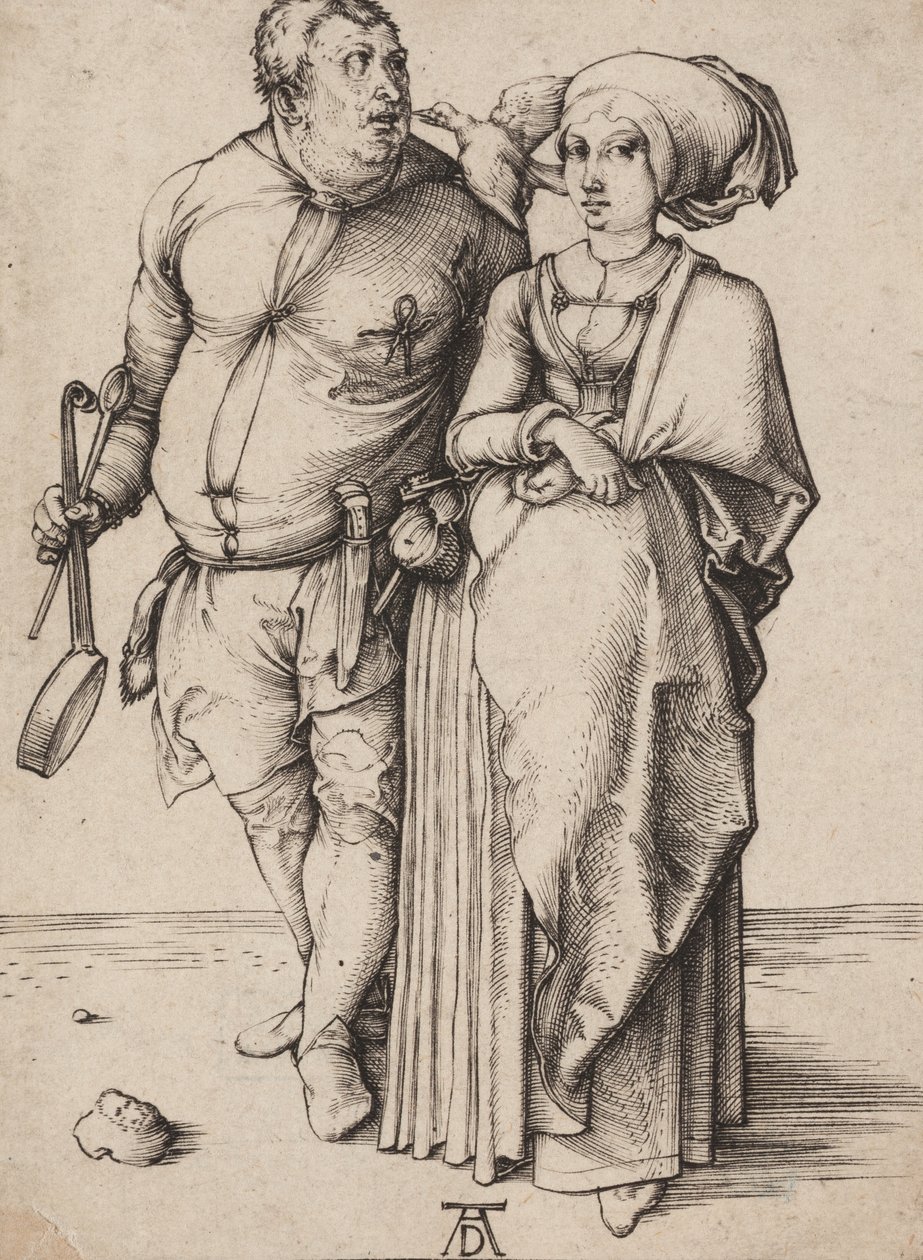 Kokki ja hänen vaimonsa, n. 1496 (kaiverrus) tekijältä Albrecht Dürer
