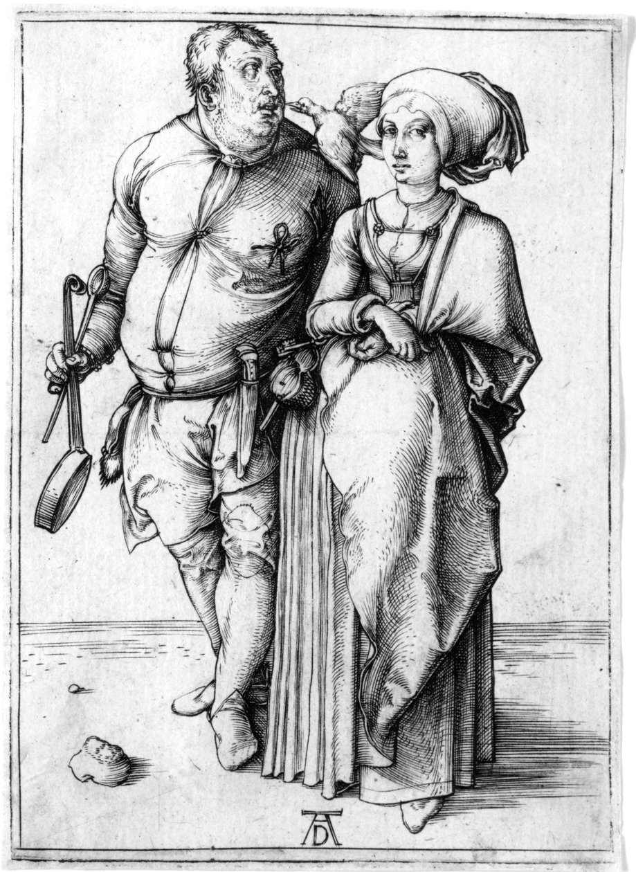 Kokki ja hänen vaimonsa, n. 1496 (kaiverrus) tekijältä Albrecht Dürer