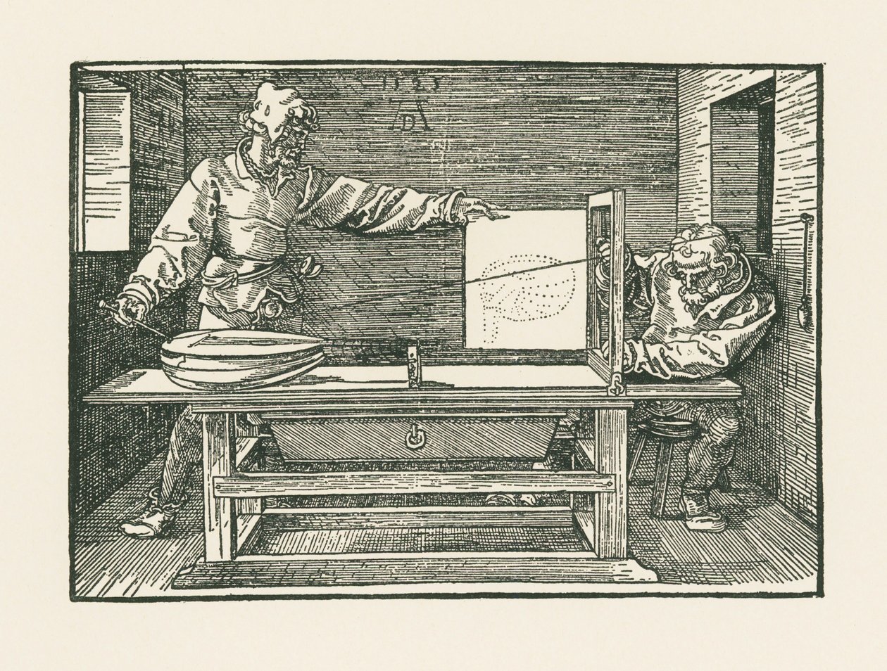 Mies piirtää luuttua tekijältä Albrecht Dürer or Duerer