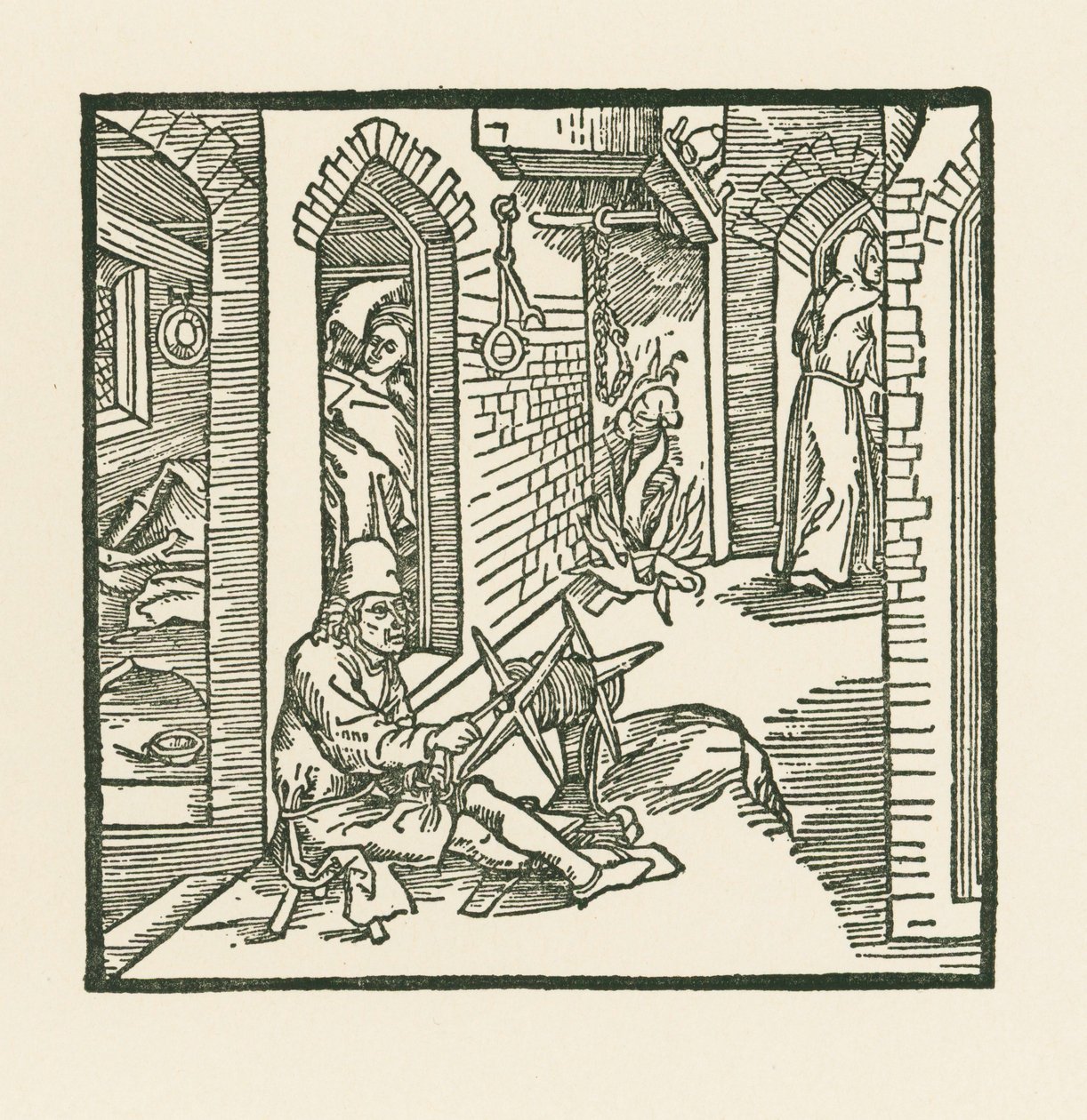 Köydenpitäjä näkee munkin poistuvan uskottoman vaimonsa kammiosta. tekijältä Albrecht Dürer or Duerer