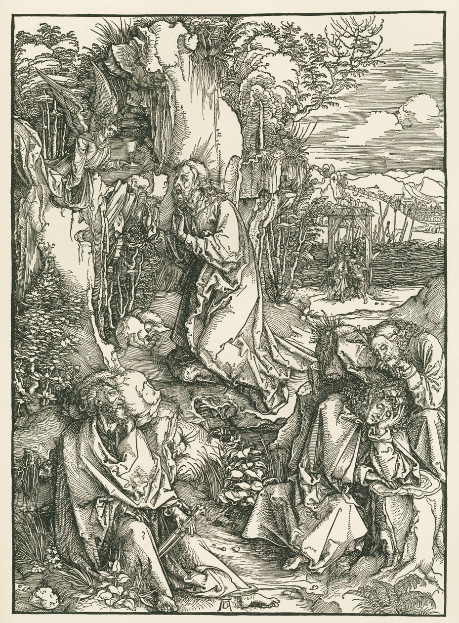 Agonia puutarhassa - Kristus Öljymäellä, noin 1496-97 (puupiirros). tekijältä Albrecht Dürer or Duerer