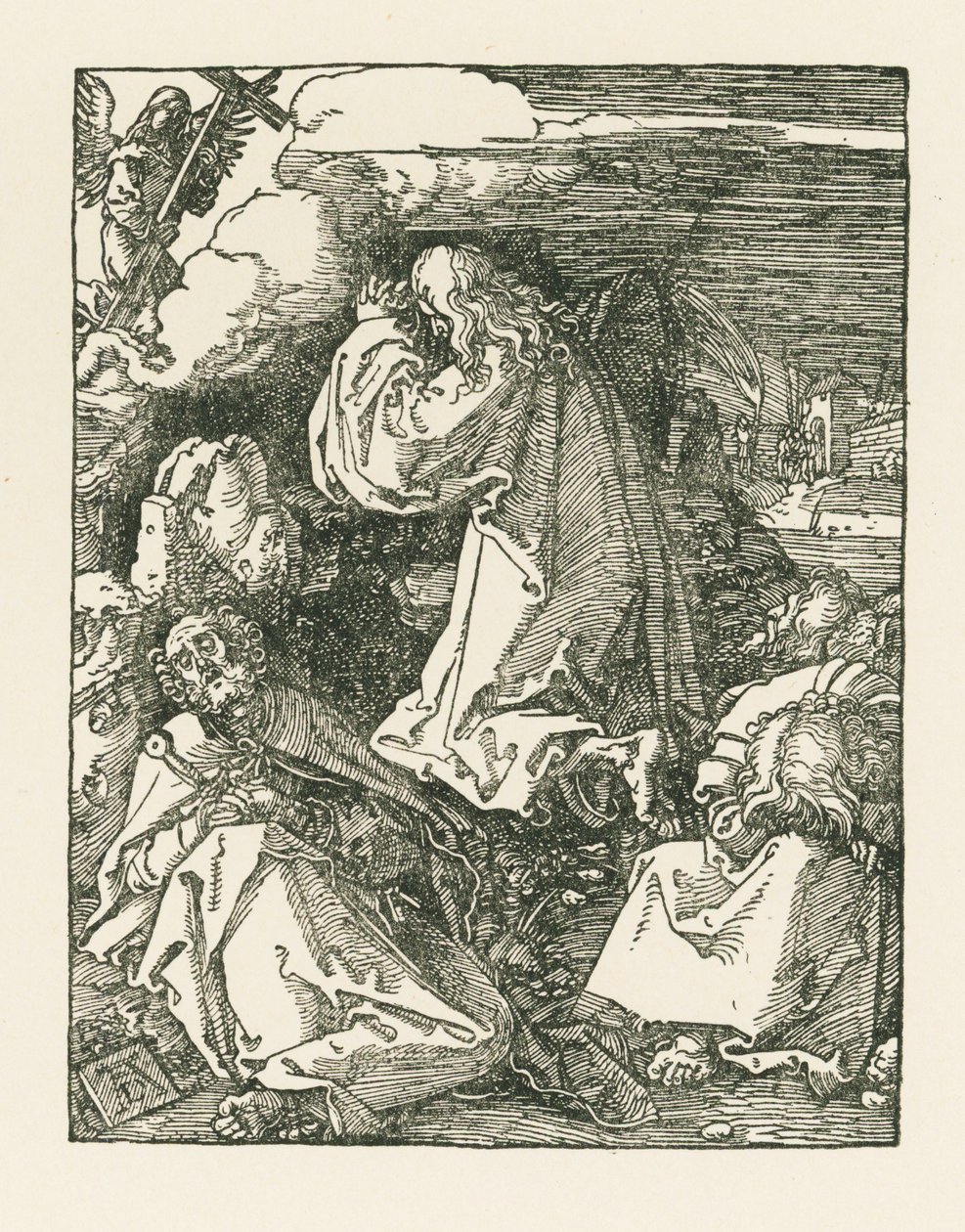 Agonia puutarhassa - Kristus Öljymäellä, noin 1510 (puupiirros). tekijältä Albrecht Dürer or Duerer