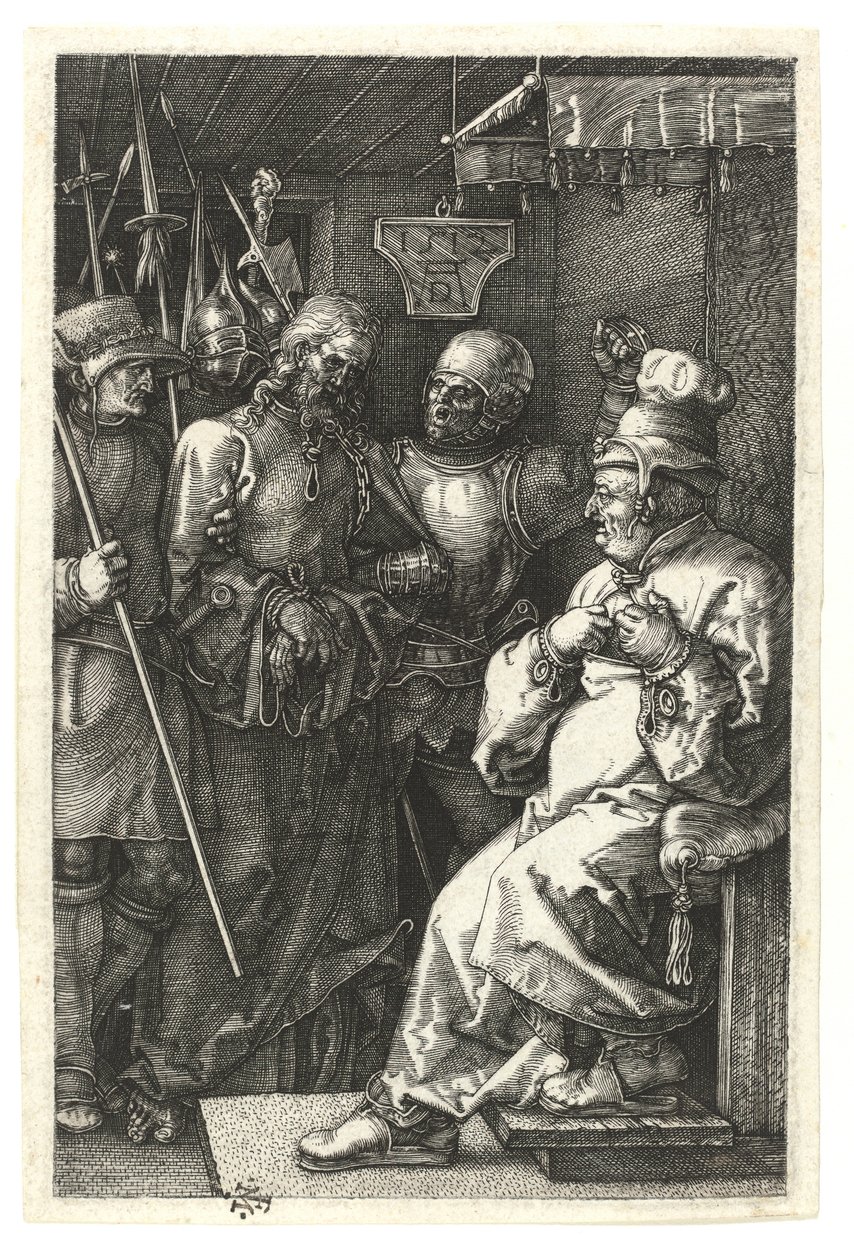 Kristus ennen Kaifasta. 1512 (Burin-kaiverrus kuparissa) tekijältä Albrecht Dürer