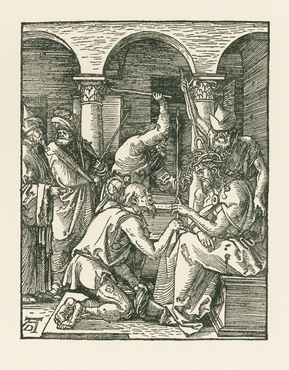 Kristuksen kruunaaminen orjantappuroilla, noin 1509 (puupiirros). tekijältä Albrecht Dürer or Duerer