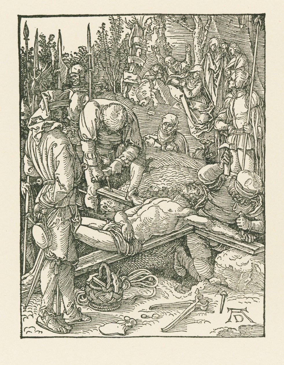 Kristus naulitaan ristille, noin 1509 (puupiirros). tekijältä Albrecht Dürer or Duerer