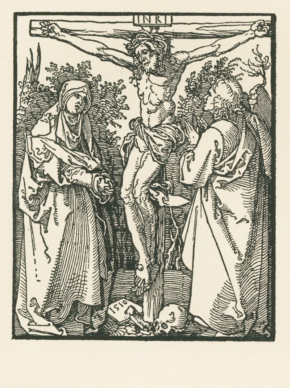 Kristus ristillä Neitsyt Marian ja Pyhän Johanneksen kanssa tekijältä Albrecht Dürer or Duerer