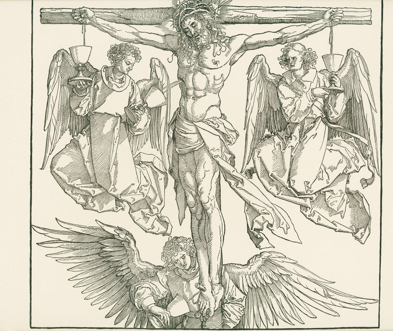 Kristus ristillä kolmen enkelin kanssa, noin 1513 (puupiirros). tekijältä Albrecht Dürer or Duerer