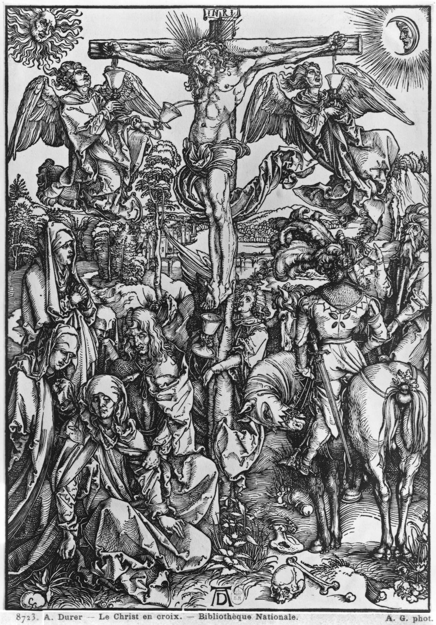 Kristus ristillä (puupiirros) (m/w kuva) tekijältä Albrecht Dürer