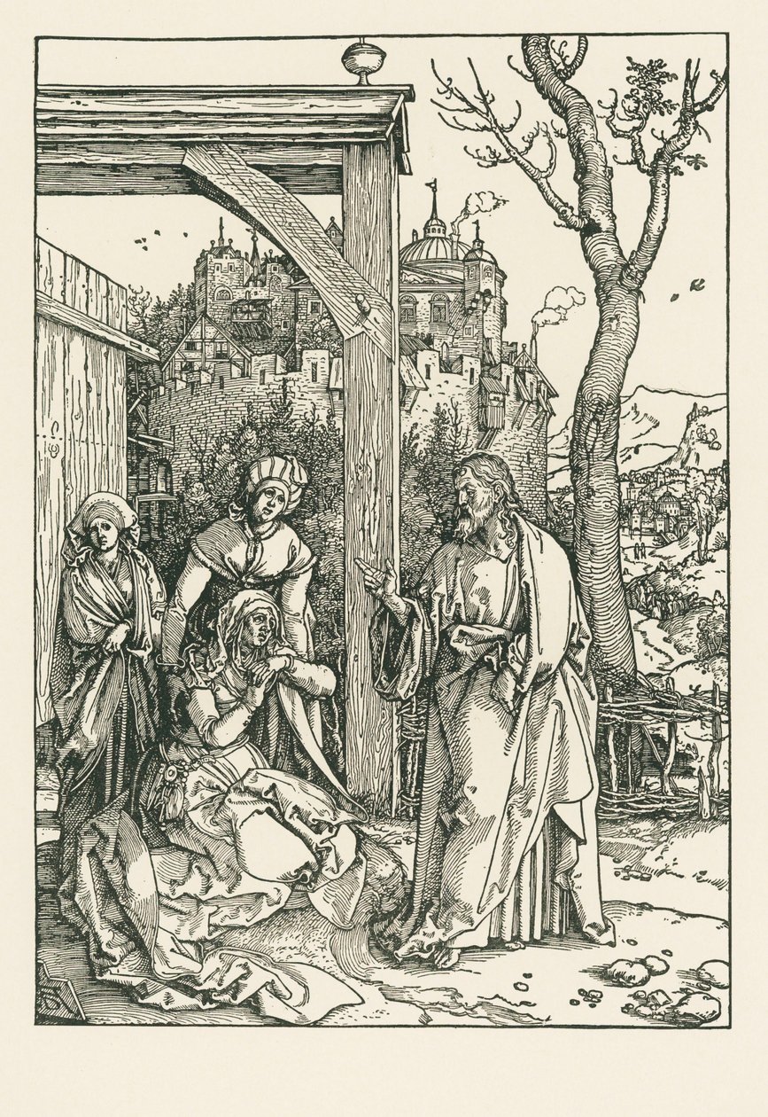 Kristus hyvästelee äitinsä, noin 1504 (puupiirros). tekijältä Albrecht Dürer or Duerer