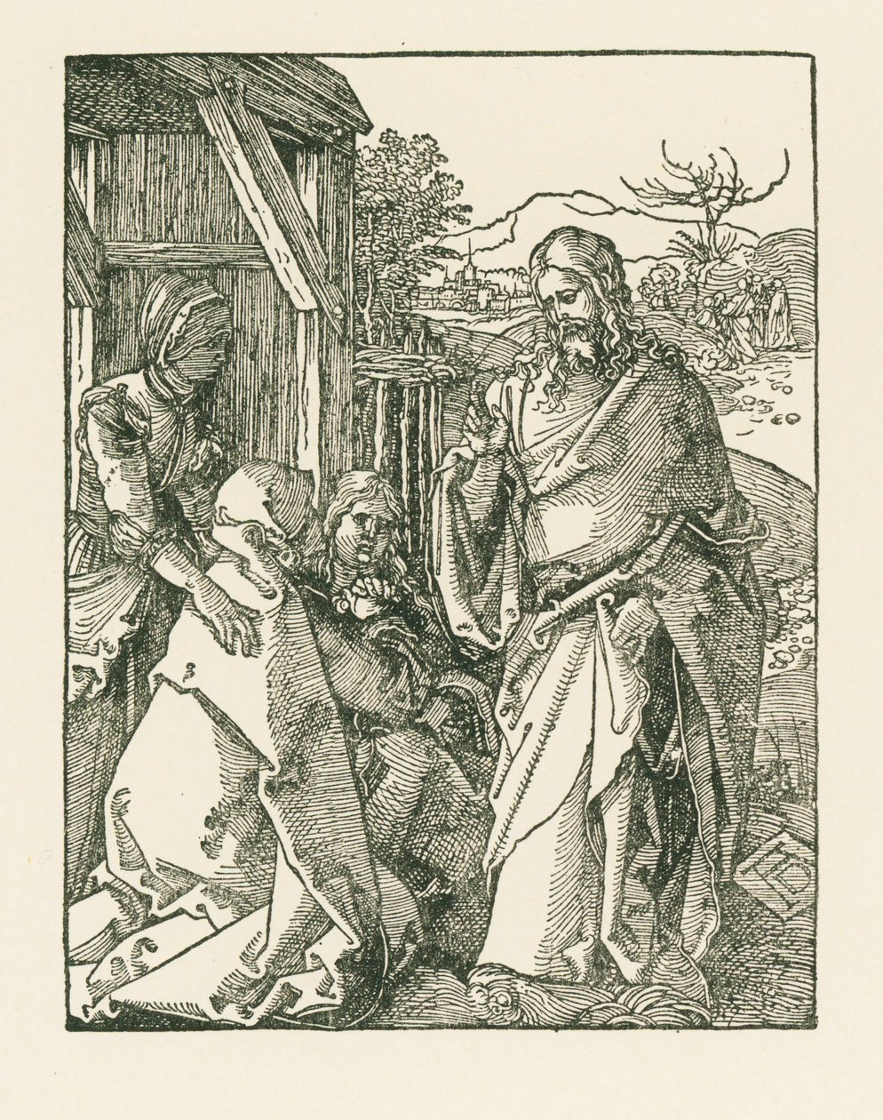 Kristus hyvästelee äitinsä, noin 1508-09 (puupiirros). tekijältä Albrecht Dürer or Duerer