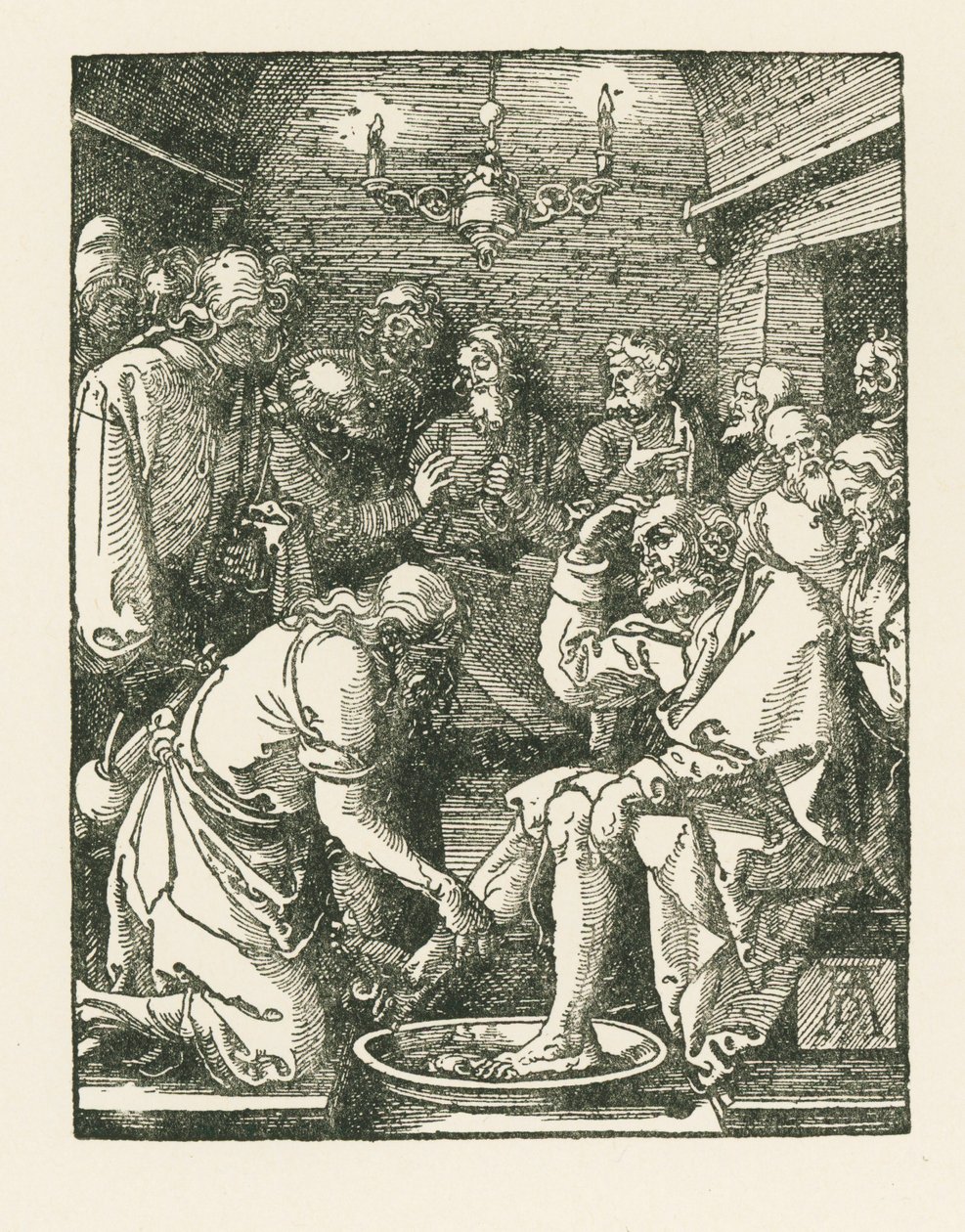 Kristus pesee Pietarin jalat, noin 1508-08 (puupiirros). tekijältä Albrecht Dürer or Duerer