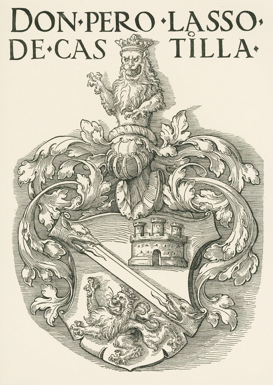 Don Pedro Lasso de Castillan vaakuna, noin 1530 (puupiirros). tekijältä Albrecht Dürer or Duerer
