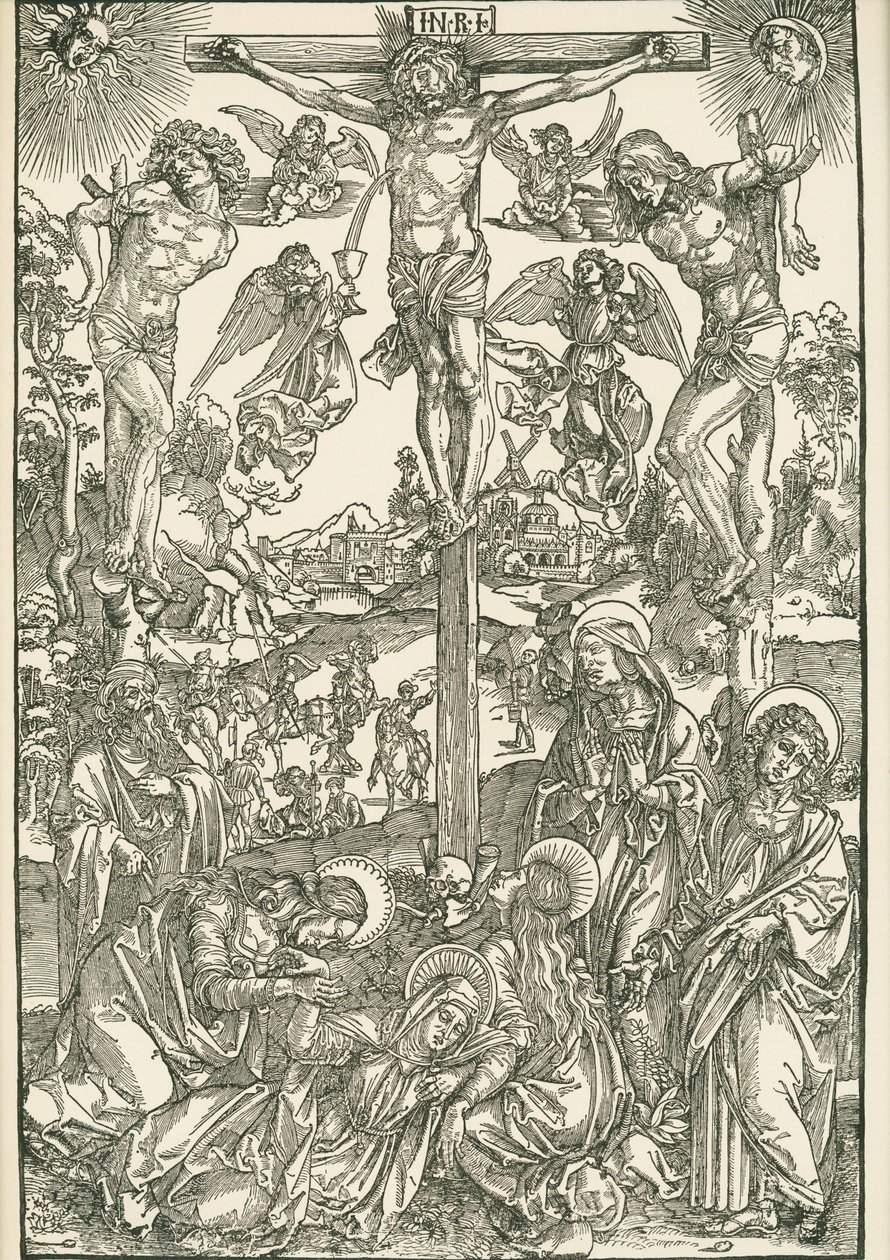 Ristiinnaulitseminen (Suuri Golgata), noin 1496-00 (puupiirros). tekijältä Albrecht Dürer or Duerer