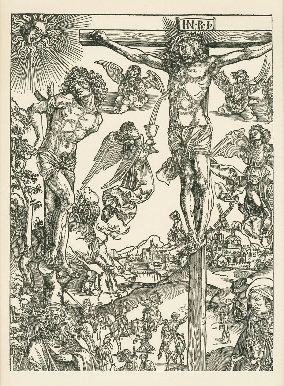 Ristiinnaulitseminen (Suuri Golgata), noin 1496-00 (puupiirros). tekijältä Albrecht Dürer or Duerer