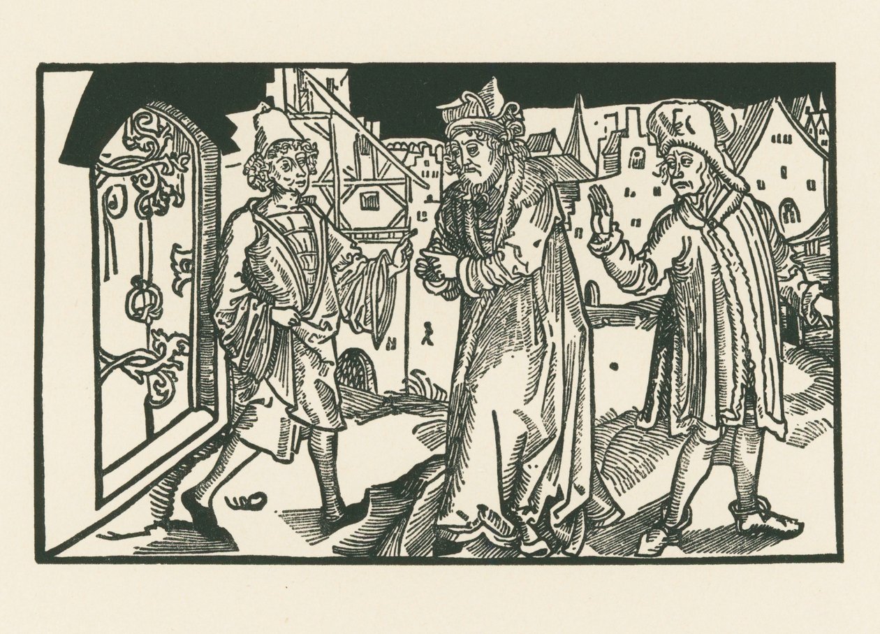 Davus, Simo ja Chremes, noin 1492-93 (puupiirros). tekijältä Albrecht Dürer or Duerer