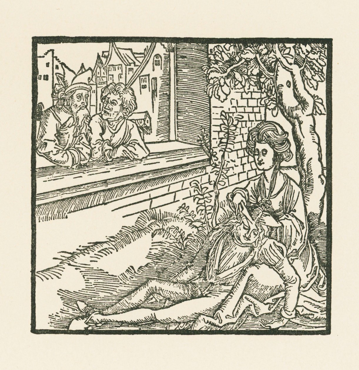 Delila leikkaa Simsonin hiukset irti tekijältä Albrecht Dürer or Duerer