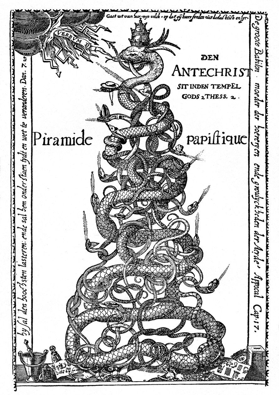 hollantilainen satiirinen kaiverrus nimeltä "Paavin pyramidi" tekijältä Albrecht Dürer