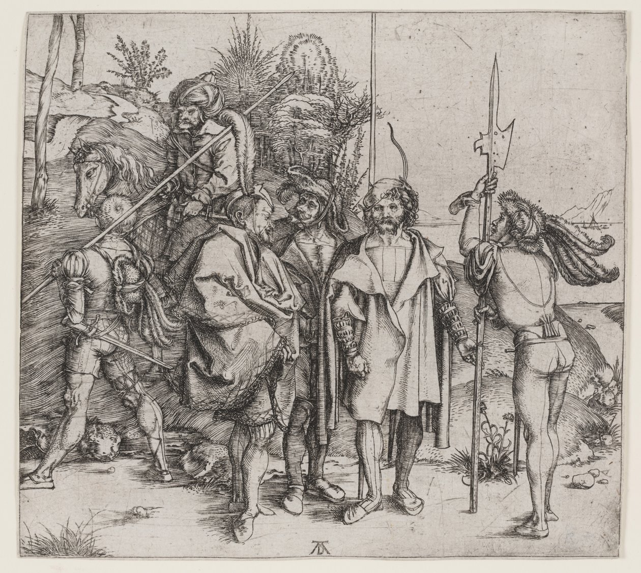 Viisi sotilasta ja turkkilainen hevosen selässä, 1495-96 tekijältä Albrecht Dürer