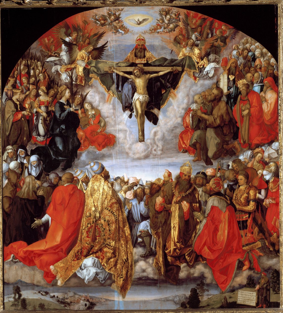 Jumala, Jeesus Kristus ja Pyhän Hengen kyyhkynen (kaikkien pyhien alttaritaulu) (öljy puulle tekijältä Albrecht Dürer