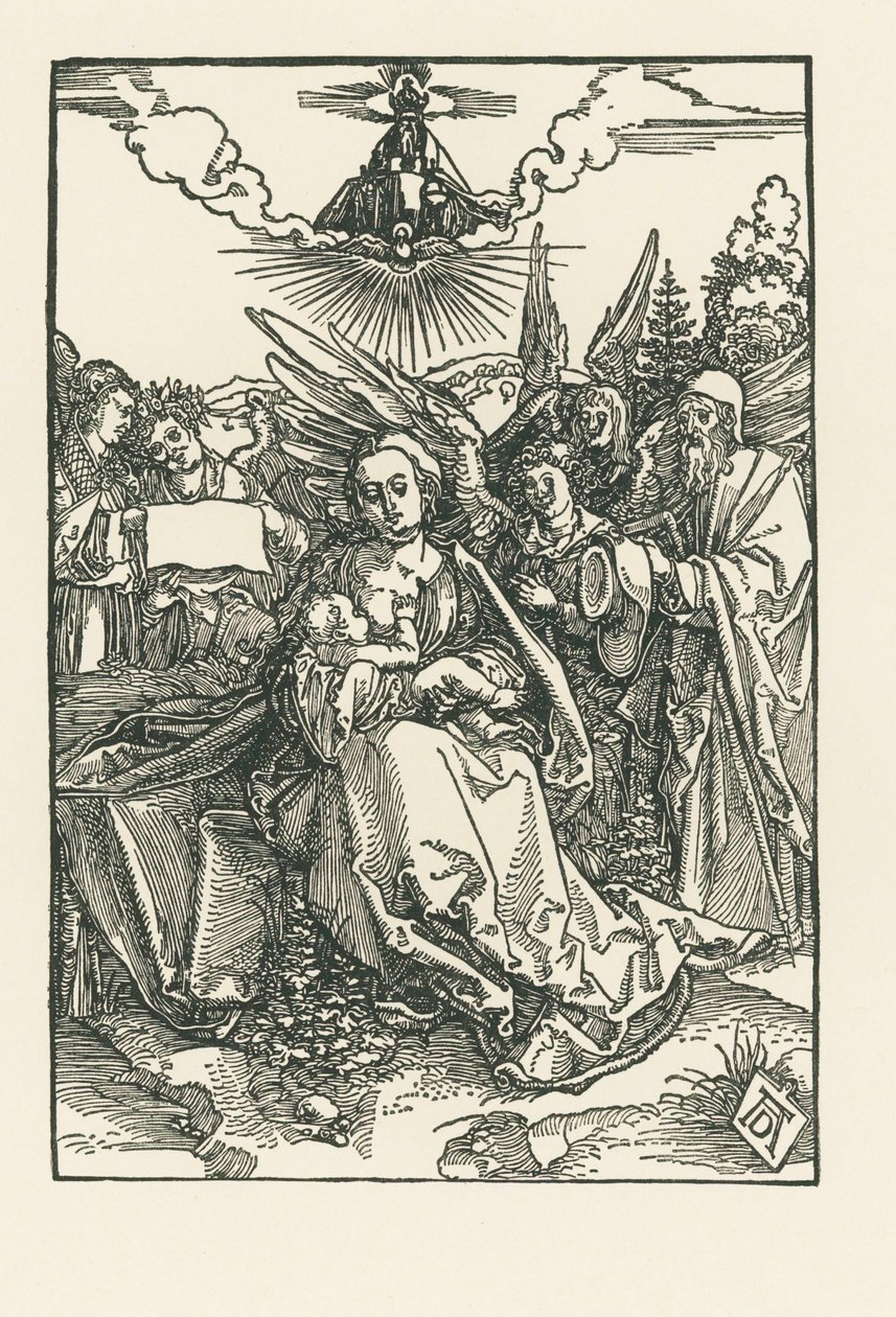 Pyhä perhe ja viisi enkeliä, noin 1503-04 (puupiirros). tekijältä Albrecht Dürer or Duerer