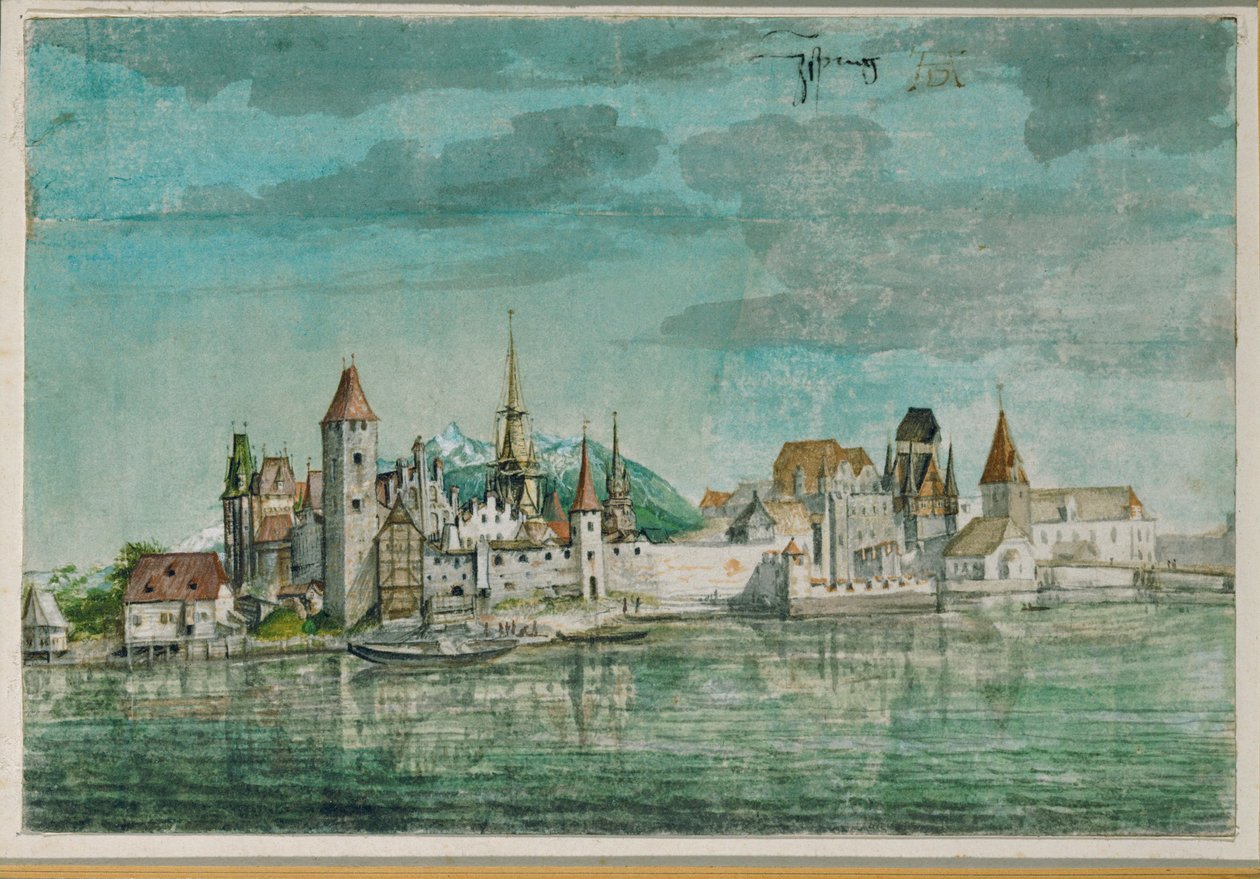 Innsbruck Inn-joen toisella puolella tekijältä Albrecht Dürer or Duerer