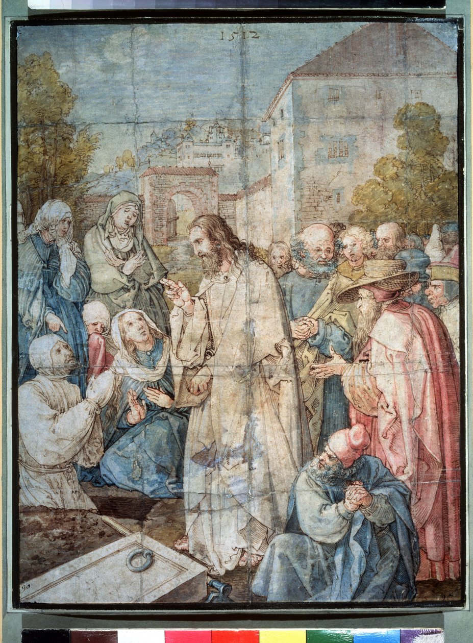 "Lazaruksen herättäminen" (Lazaruksen herättäminen) Albrecht Durerin (1471-1528) akvarelli ja muste 1512 Pushkin-museo, Moskova tekijältä Albrecht Dürer