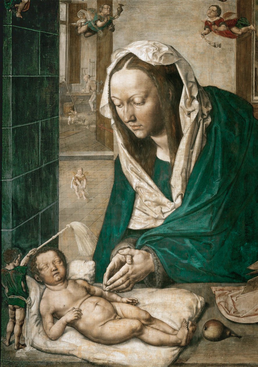 Madonna lapsen kanssa, Dresdenin alttarin keskitaulu, noin 1496 (tempera kankaalle). tekijältä Albrecht Dürer or Duerer