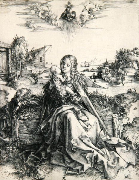 Madonna sudenkorennolla (kaiverrus) tekijältä Albrecht Dürer