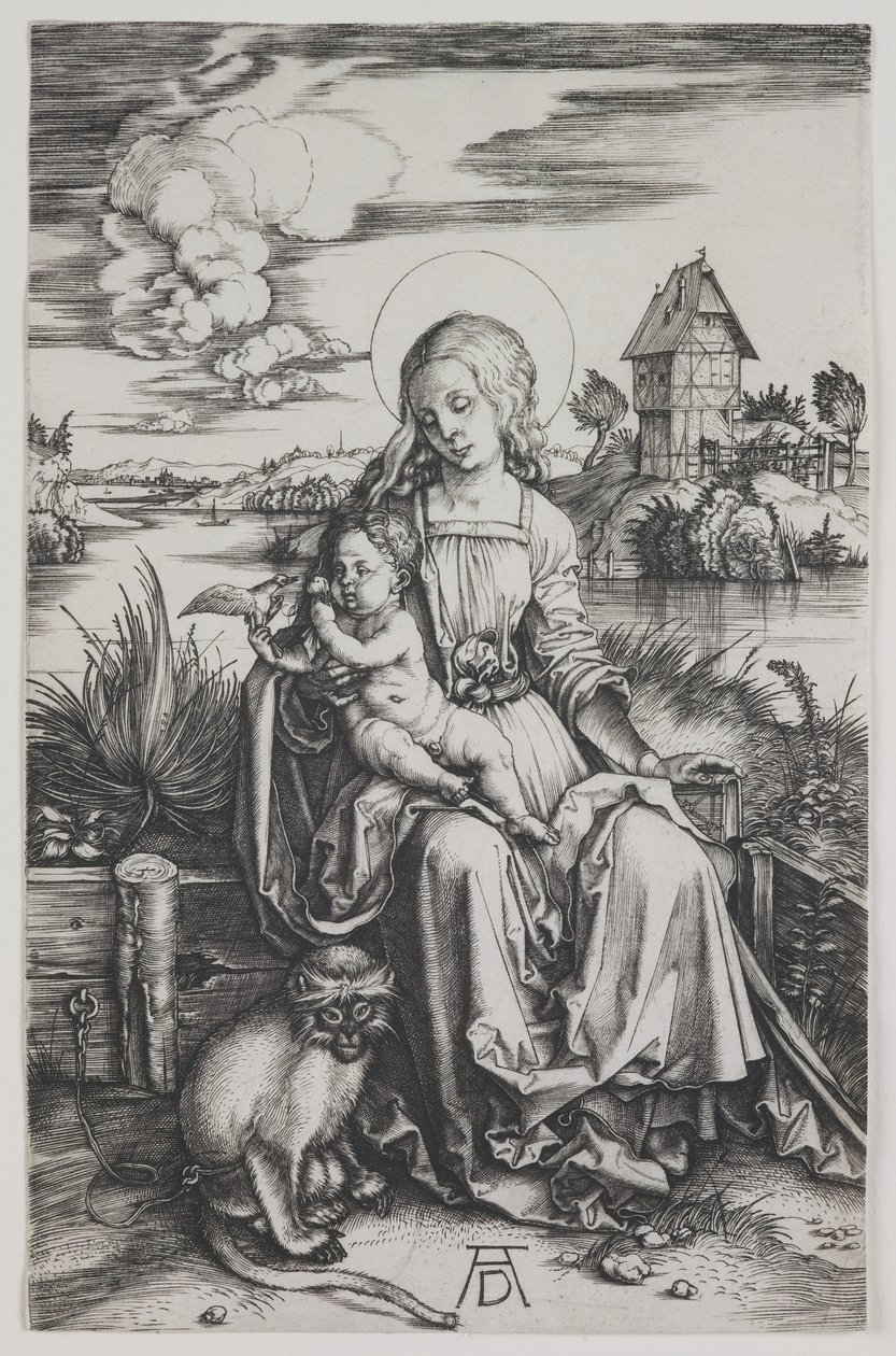 Madonna apinan kanssa, noin 1498 (kaiverrus). tekijältä Albrecht Dürer or Duerer