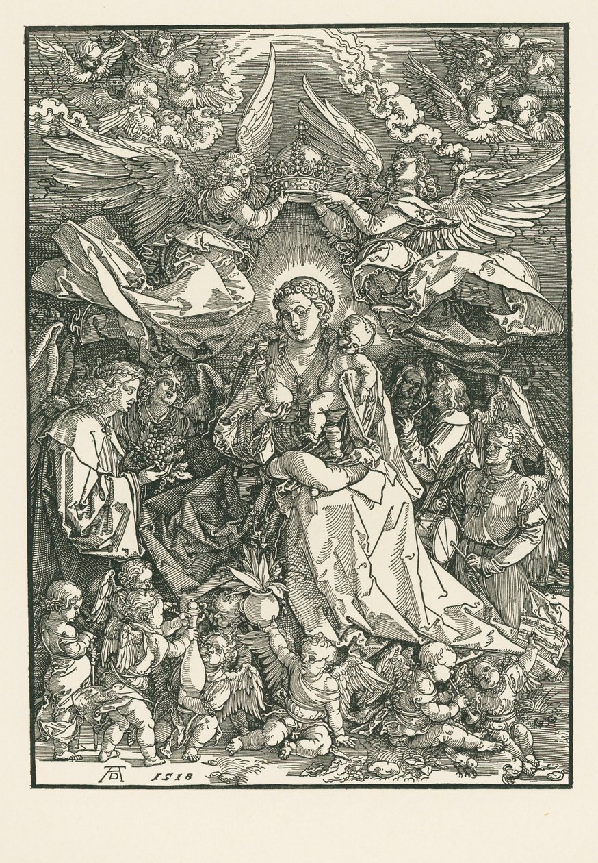 Maria Neitsyt kruunaa kaksi enkeliä tekijältä Albrecht Dürer or Duerer
