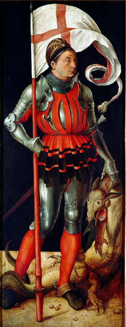 Paumgartnerin alttaritaulu: "" Pyhä Yrjö"" Albrecht Durerin (1471-1528) maalaus 1502-1504 Dim. 157x61 cm Alte Pinakothek, München tekijältä Albrecht Dürer