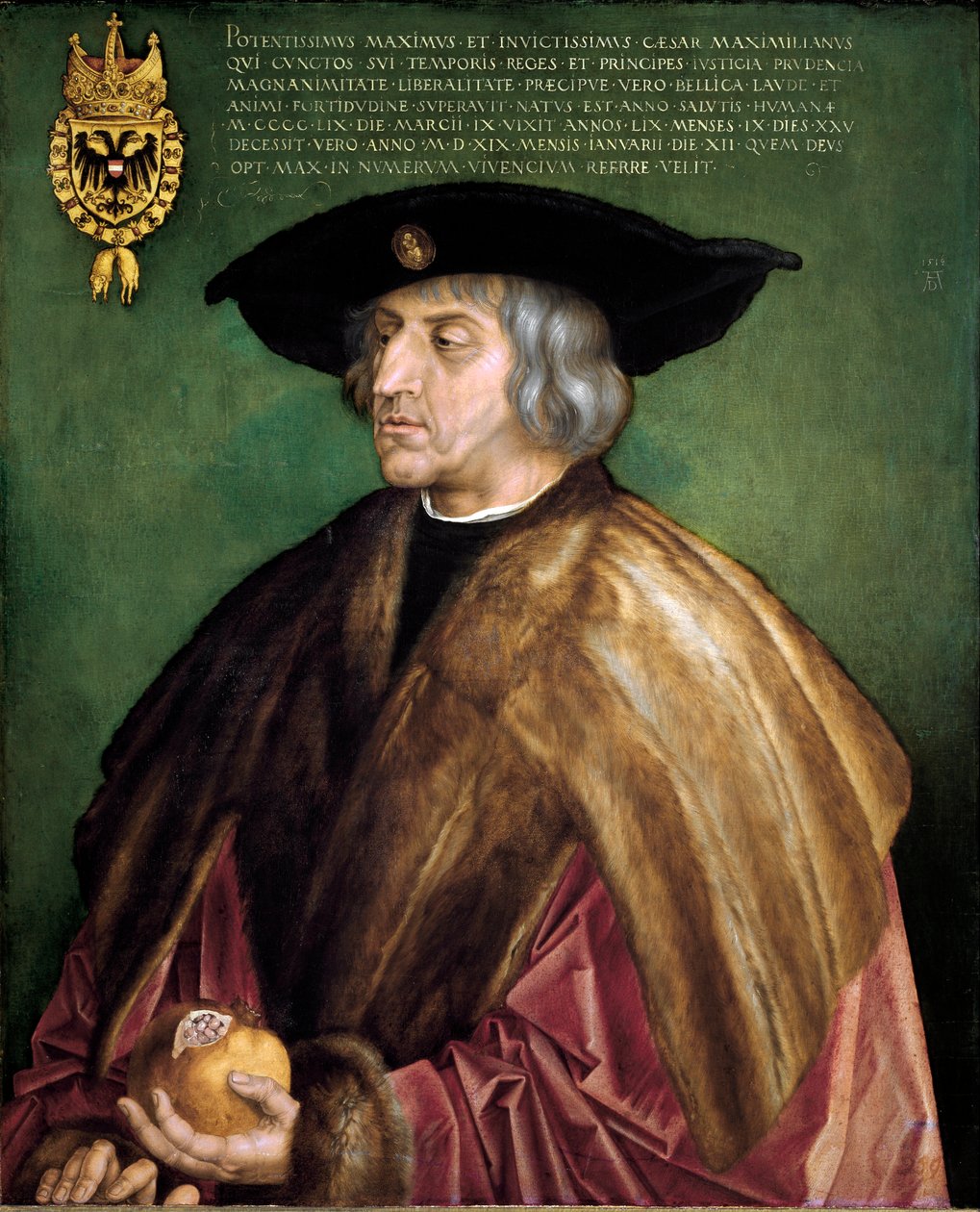 Habsburgien keisari Maximilian I:n (1459-1519) muotokuva, Albrecht Durerin (1471-1528) Saksan Rooman keisarin maalaus tekijältä Albrecht Dürer