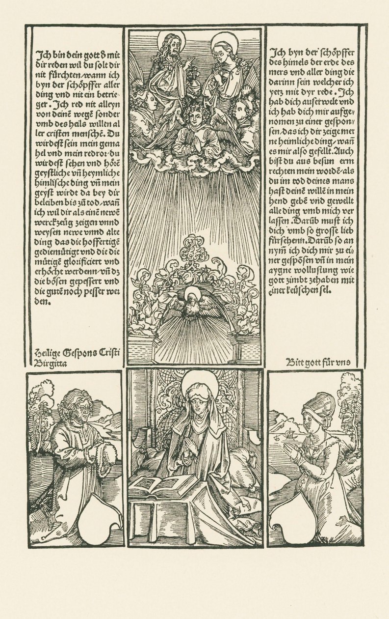 Pyhä Birgitta esirukoilijana ja aviopari rukoilemassa. tekijältä Albrecht Dürer or Duerer