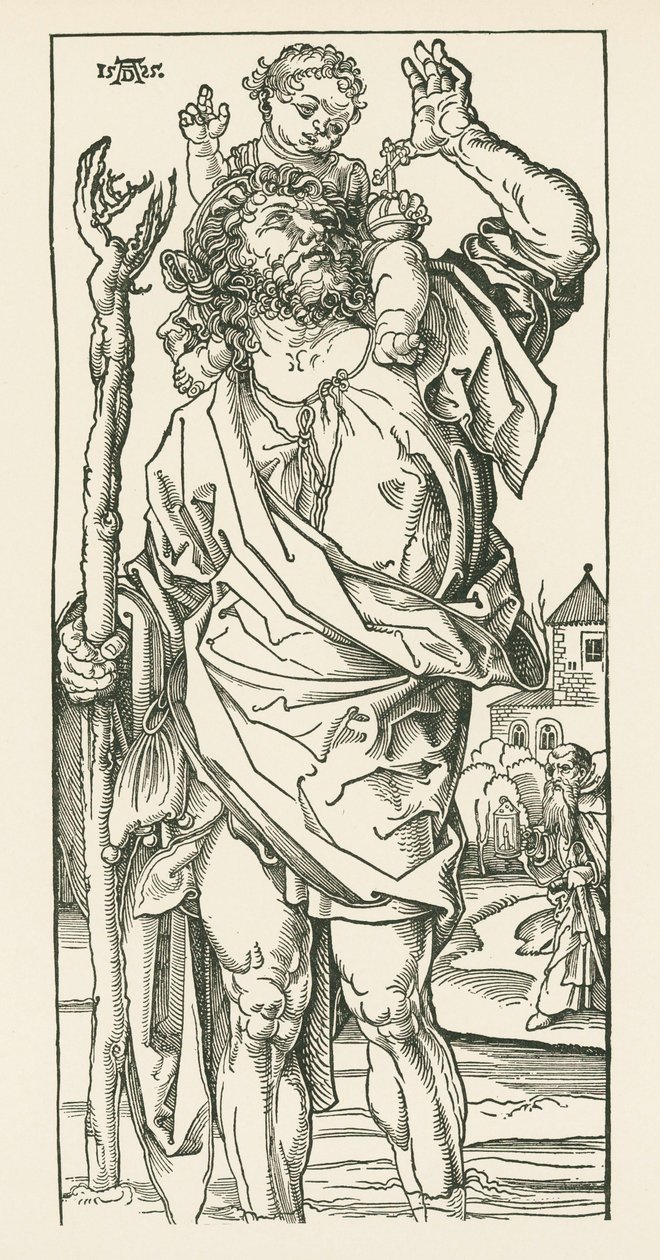Pyhä Kristoffer. Nürnberg, noin 1500-05 (puupiirros). tekijältä Albrecht Dürer or Duerer