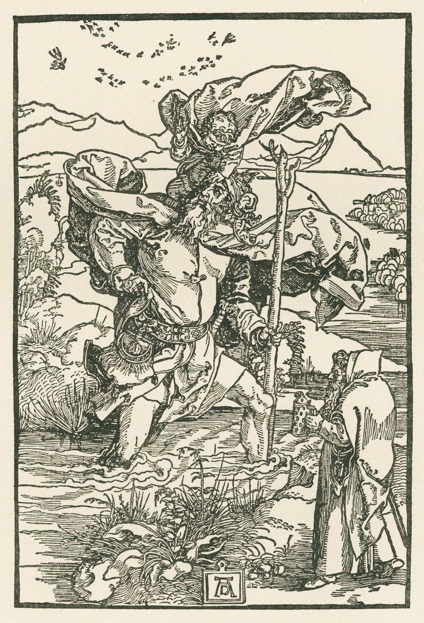 Pyhä Kristoffer, noin 1503-04 (puupiirros) tekijältä Albrecht Dürer or Duerer