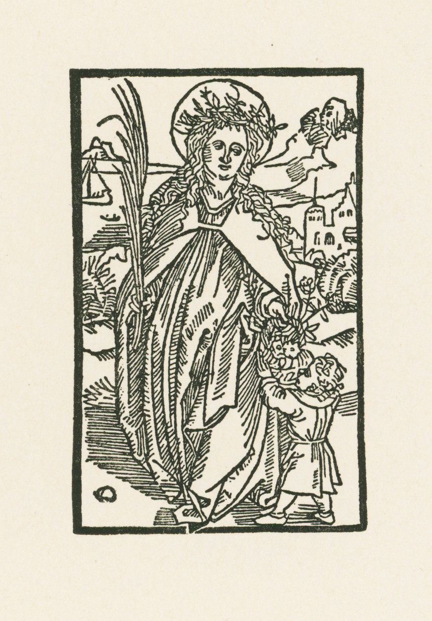 Pyhä Dorothea. Kuvitus Hortulus Animeen. Painanut Michael Furter, Basel tekijältä Albrecht Dürer or Duerer