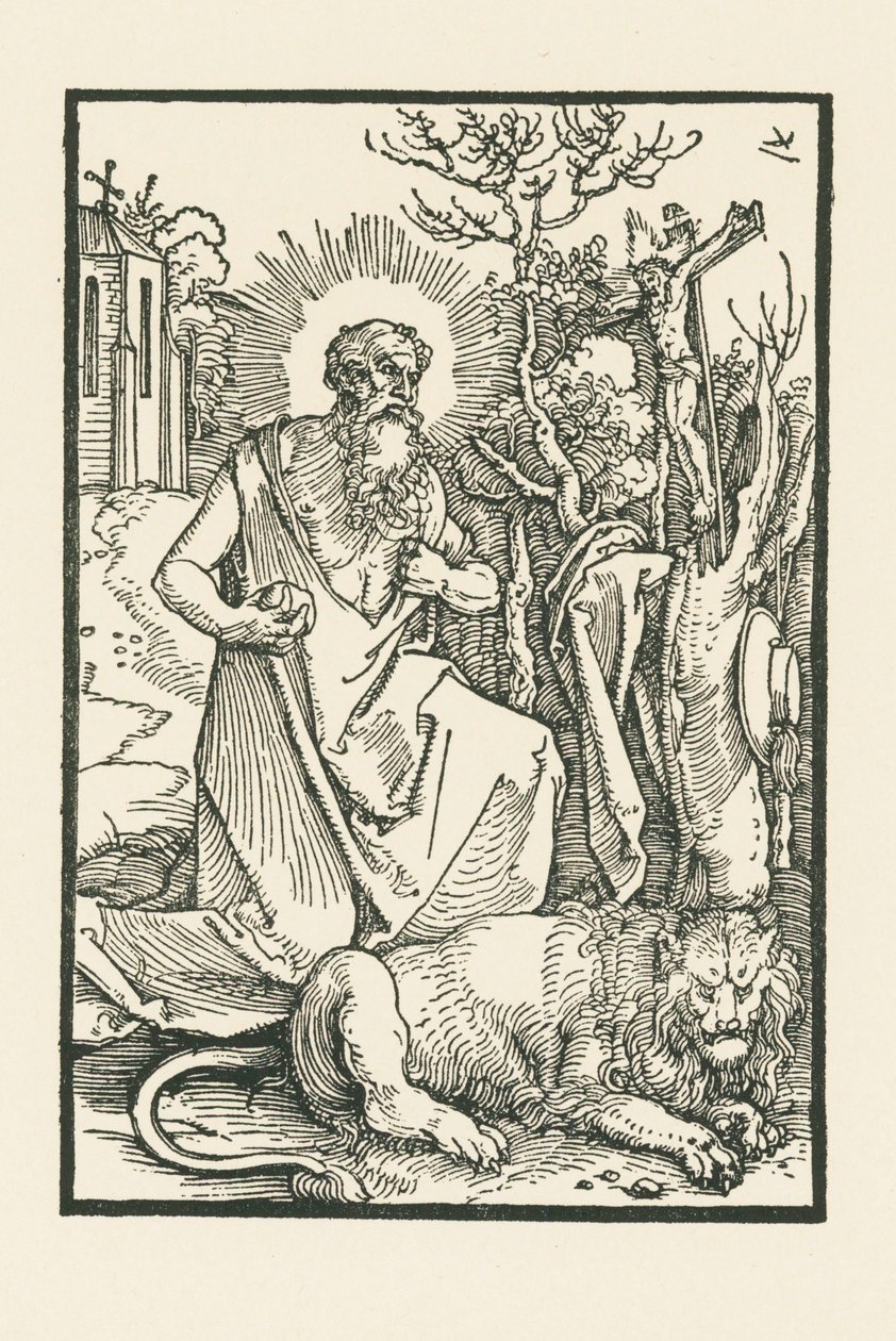 Pyhä Hieronymus. Kuvitus Lukas von Pragille: Apologia. Painanut Hieronymus Höltzel, Nürnberg. tekijältä Albrecht Dürer or Duerer