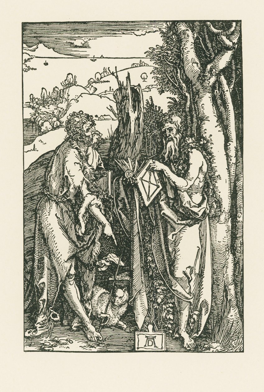 Johannes Kastaja ja Onofrius, noin 1503-04 (puupiirros). tekijältä Albrecht Dürer or Duerer
