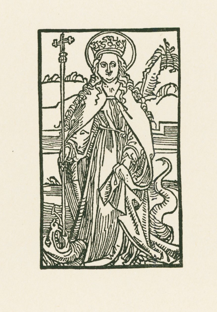 Pyhä Margareta. Kuvitus Hortulus Animeen. Painanut Michael Furter, Basel tekijältä Albrecht Dürer or Duerer