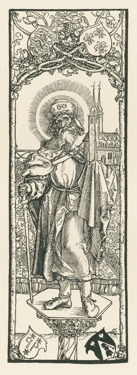 Pyhä Sebald pylväässä, noin 1501 (puupiirros). tekijältä Albrecht Dürer or Duerer