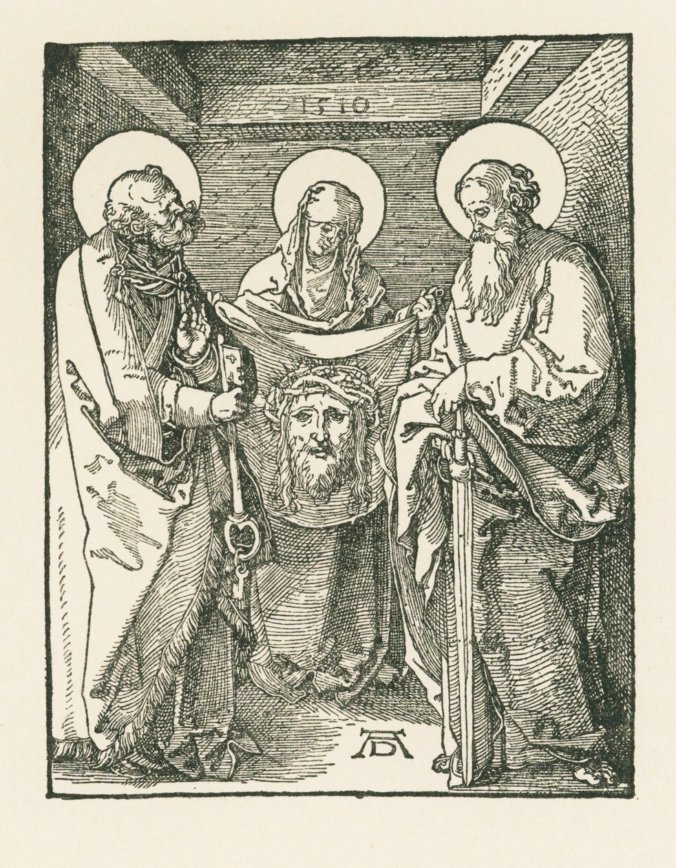 Pyhä Veronica pyhien Pietarin ja Paavalin välissä - Pyhän Veronican sudarium - Pyhän Veronican sudarium tekijältä Albrecht Dürer or Duerer