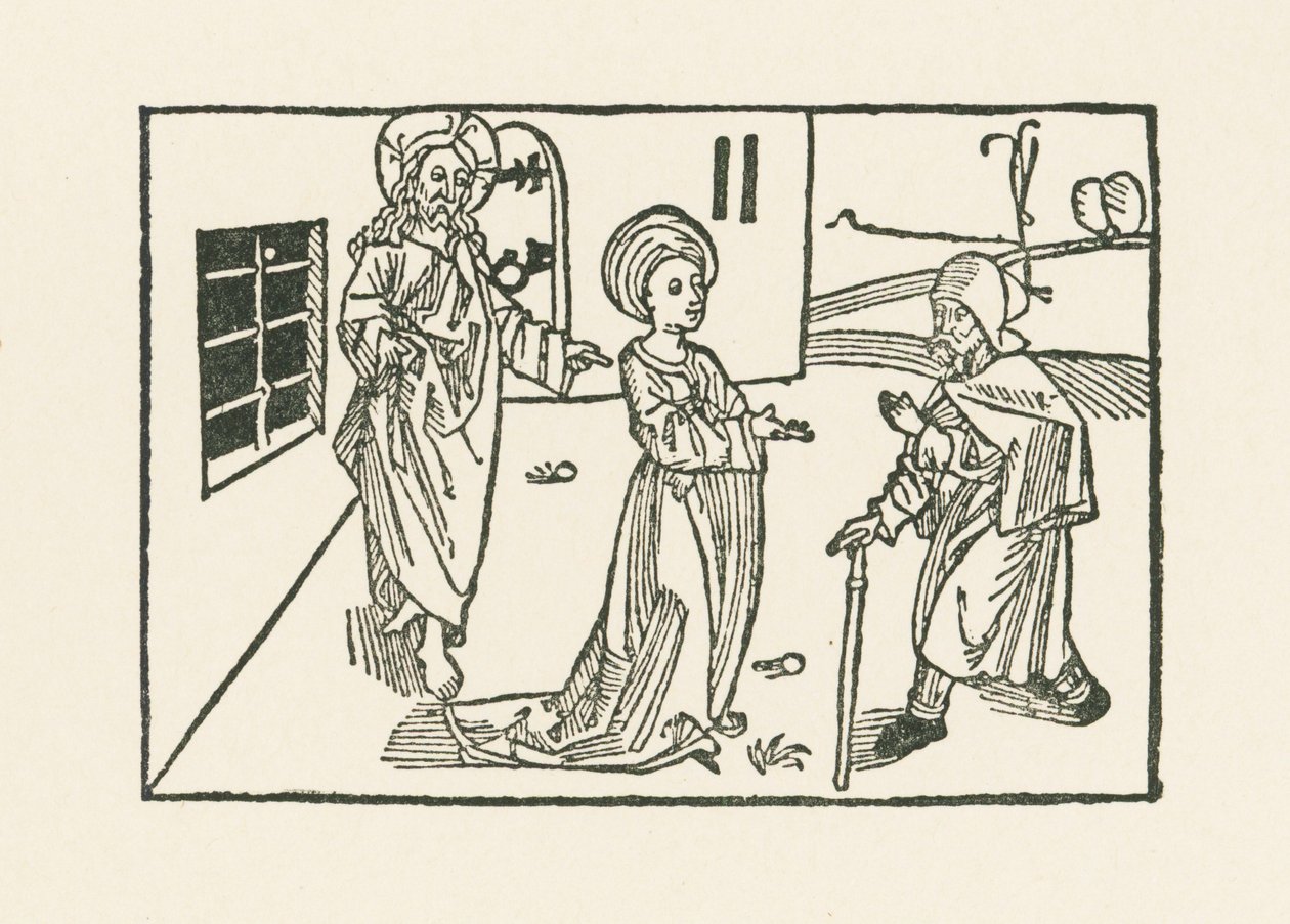 Toinen laupeuden teko: pyhiinvaeltajan vastaanottaminen kotonaan. tekijältä Albrecht Dürer or Duerer