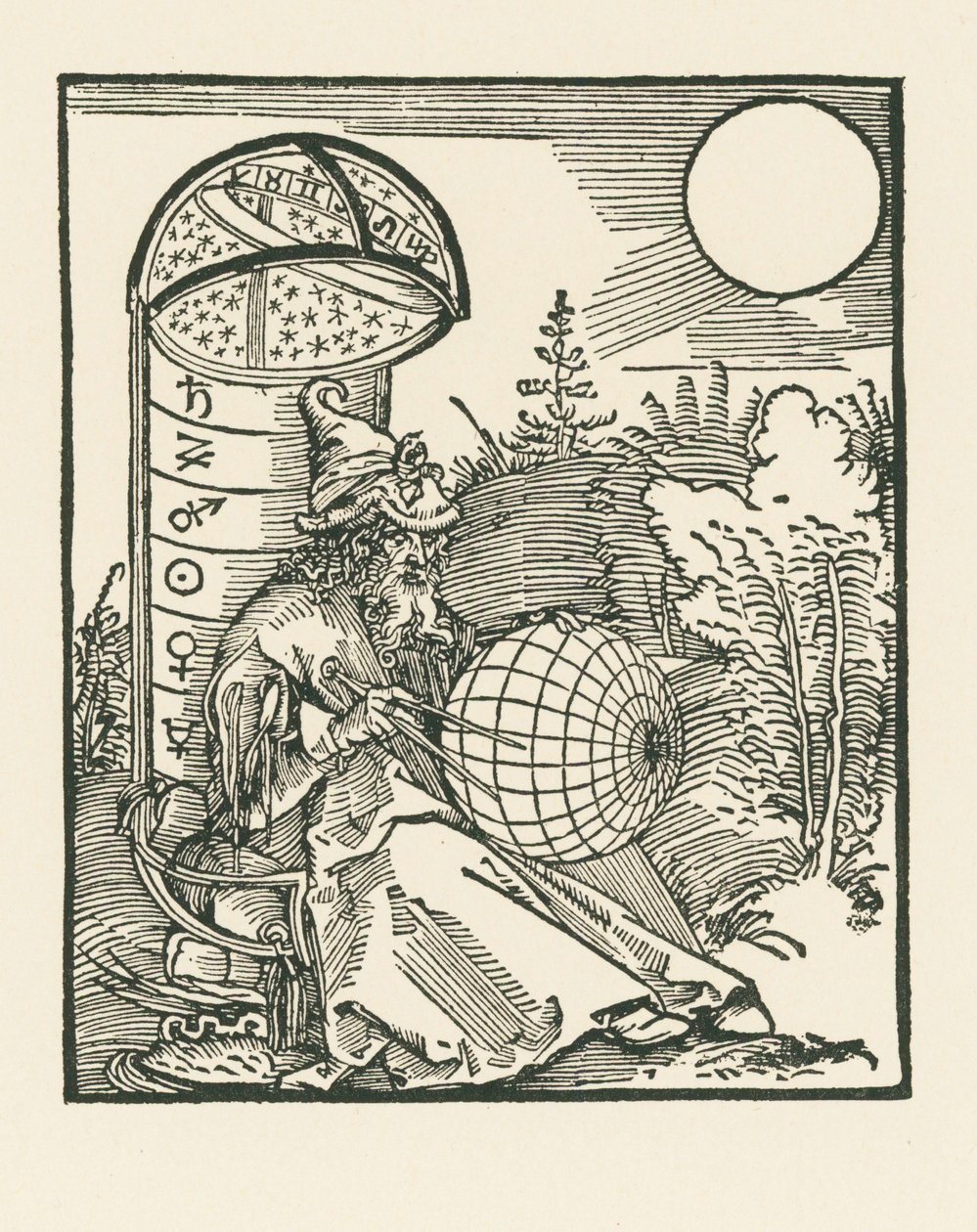 Istuva tähtitieteilijä, jolla on maapallo tekijältä Albrecht Dürer or Duerer