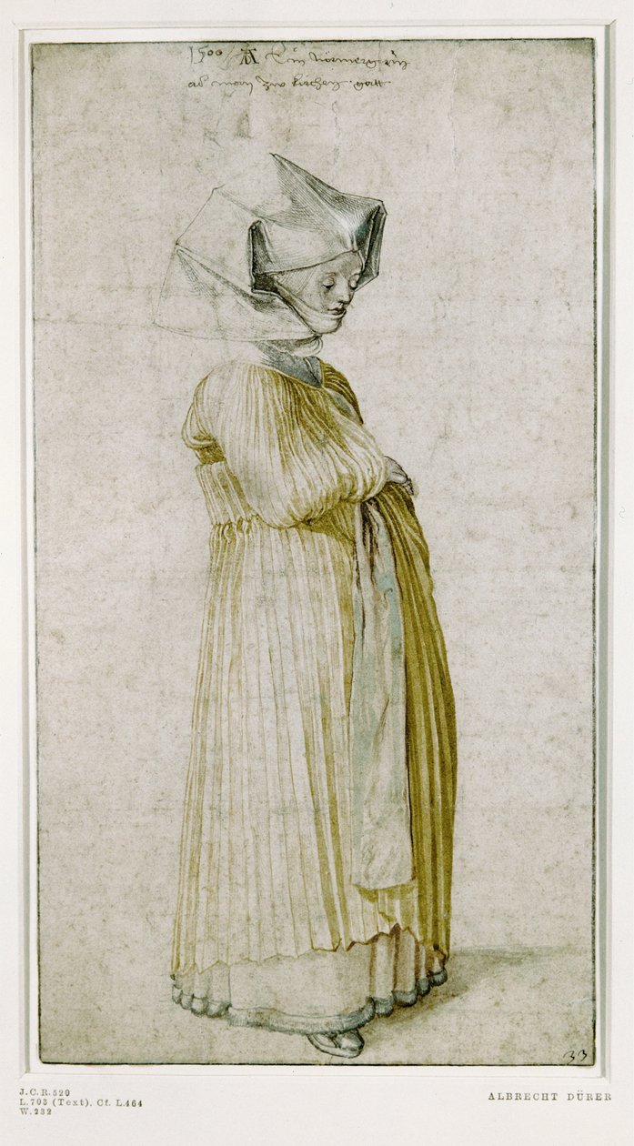 Naisten pukututkimus (värillinen piirros) tekijältä Albrecht Dürer or Duerer