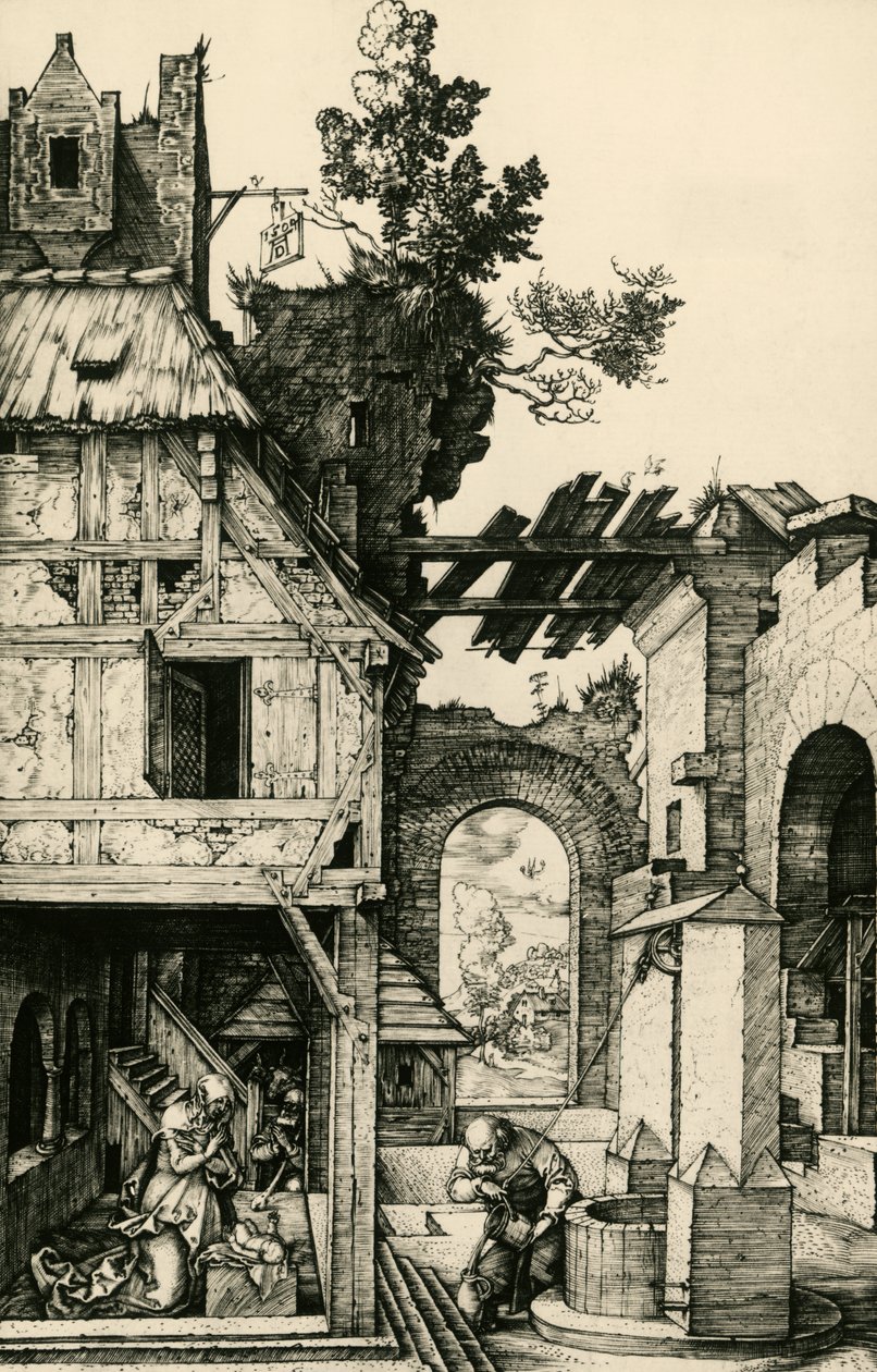 Lapsen palvonta, kaiverrus Albrecht Durer (1471-1528). tekijältä Albrecht Dürer